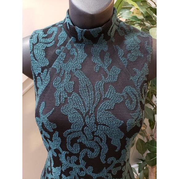 H&M Womens Black Green Lace Embroidered Sleeveless Back Zip Knee Length Dress 6 - Picture 5 of 13